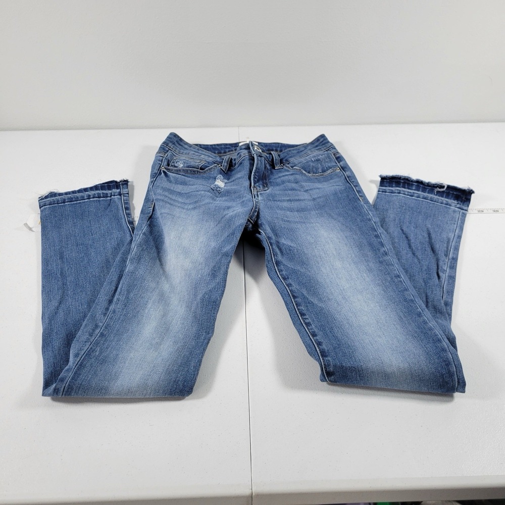 Special A Women's Jeans Distressed Raw‎ Hem Straight Leg Size 3 Blue